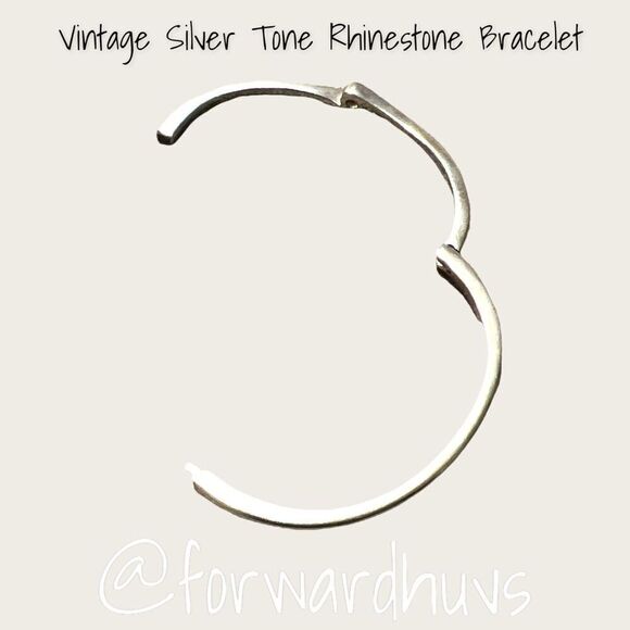 Silver Tone Hinge Bracelet with Single Glass Rhinestone - Picture 9 of 12